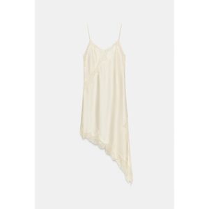 ZARA ZW Collection Asymmetric Lace Satin Dress Oyster White Size S | NWT